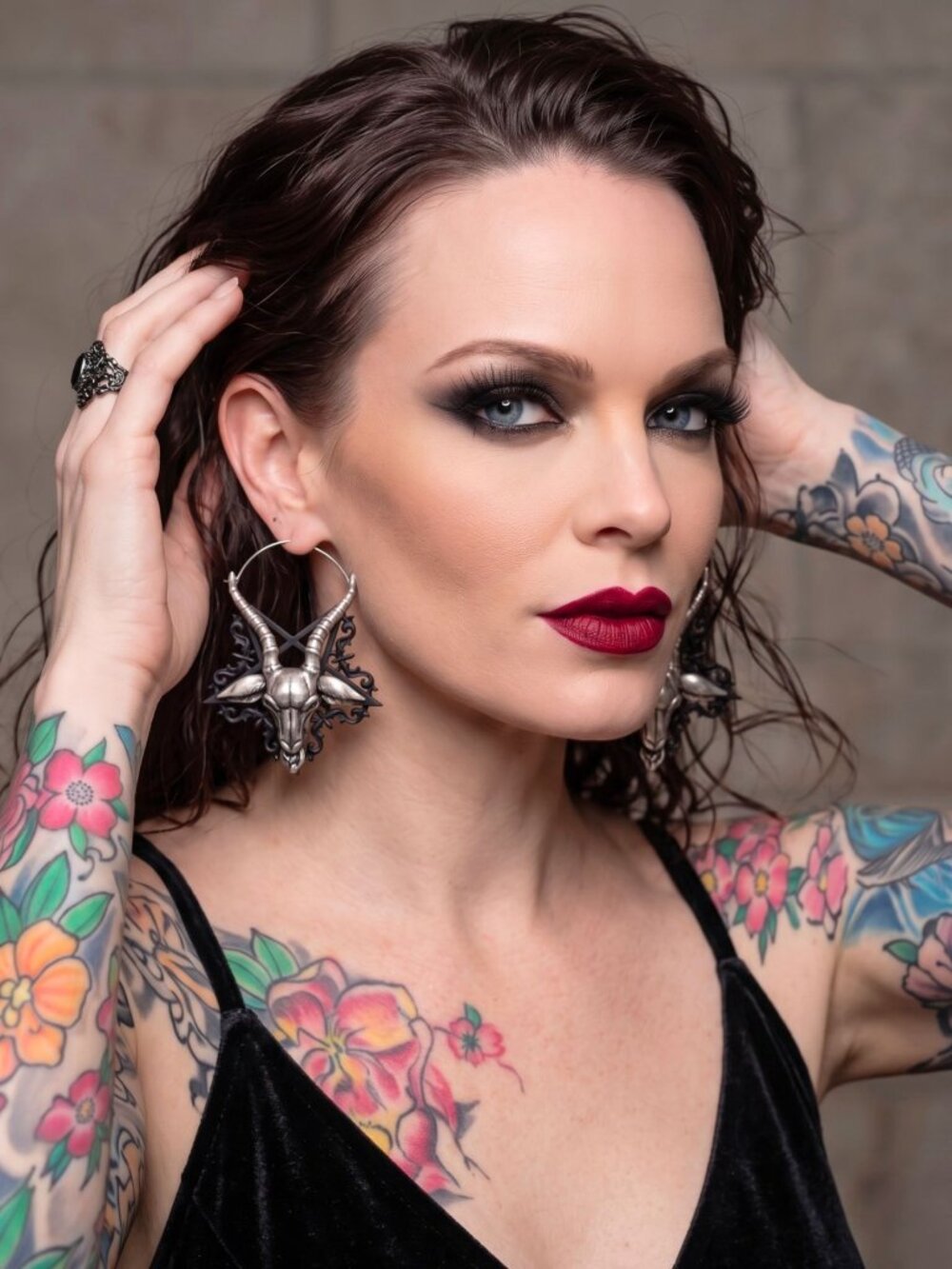 Killstar Ave Satana Earrings Silver Baphomet Goat Pentagram Statement Hoop NWT